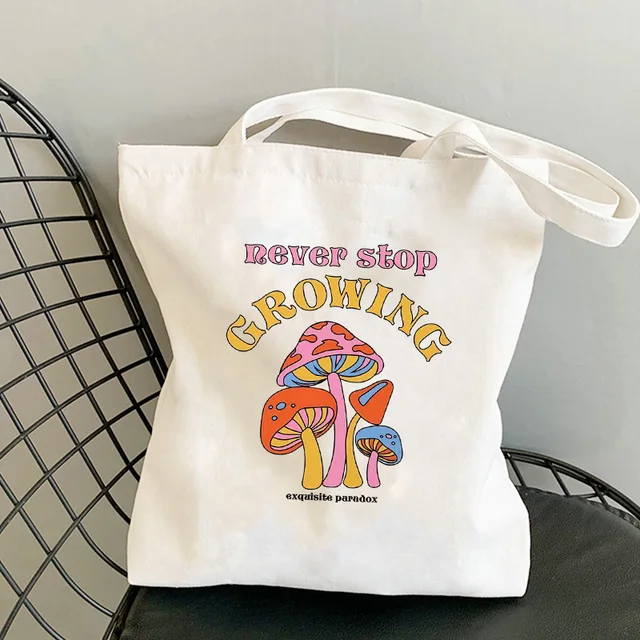 Mushroom Shoulder Bag Canvas Bag Harajuku Shopper Bag Fashion Casual Summer Shoulder Bags Tote Shopper Bag Border Collie 10