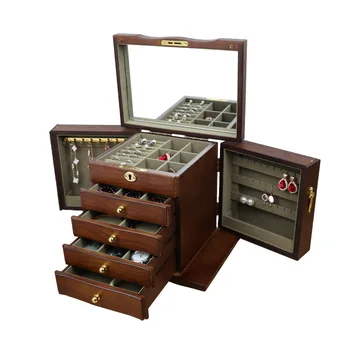 

5 layer luxury fashion women wooden jewlery box brown color women jewelry Portable Storage Organizer 200807-26