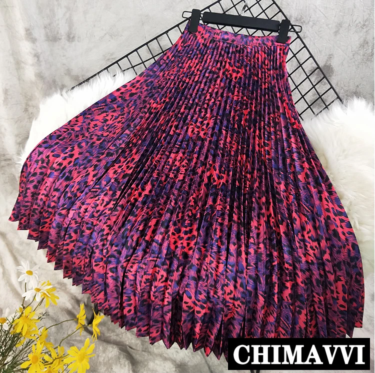 

New Leopard Pleated Skirt Women High Waist Long Skirt Girls Ladies Spring and Summer New A-line Umbrella Skirts