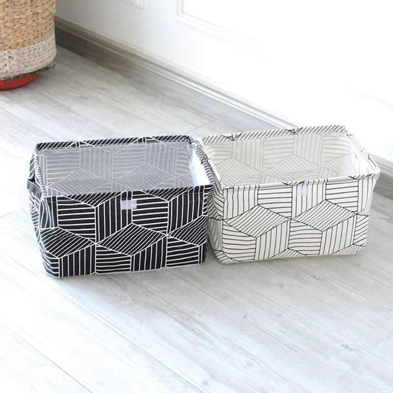  Stripe Covered Desk Storage Box Storage Organizer Clothes Storage Basket Cosmetic Case Kids Toys St