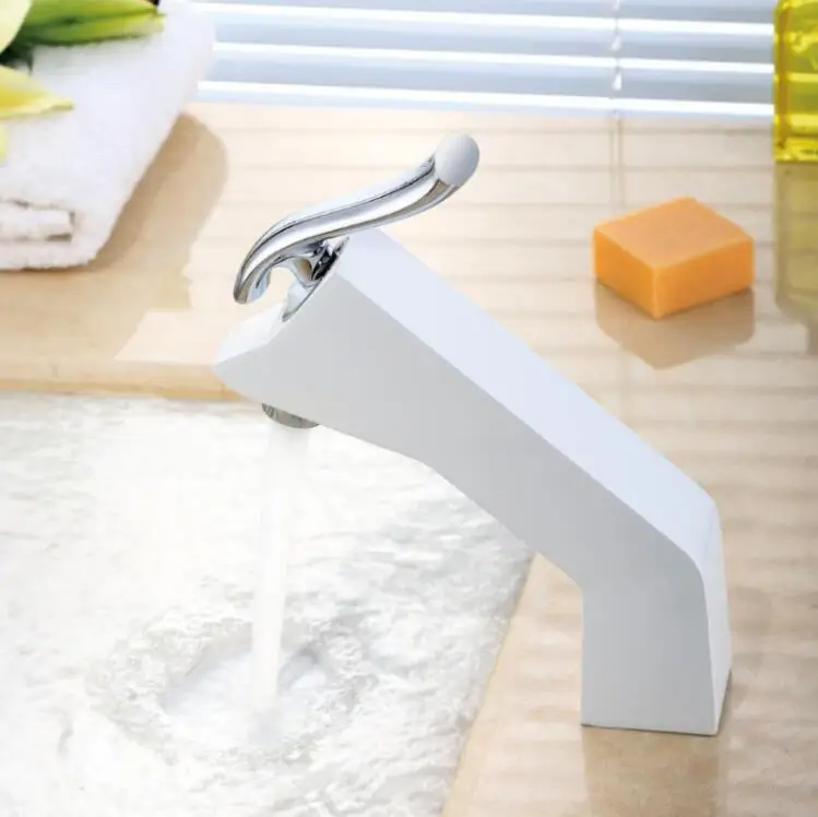white and chrome Vidric New arrival unique design brass chrome white baking finished bathroom single lever hot and cold basin faucet - Цвет: white and chrome