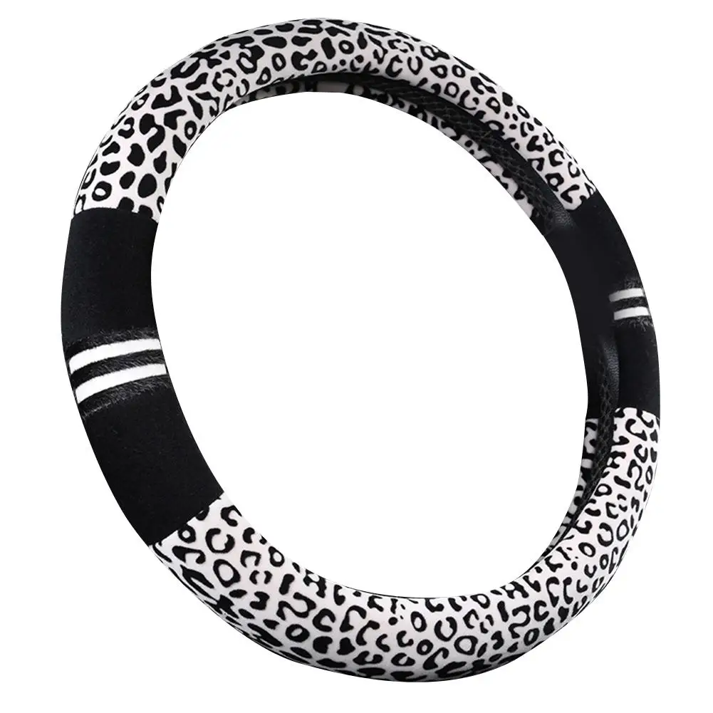 

Automibile Steering Wheel Cover Leopard Print Car Wheel Cover Warm Non-slip Steering Sleeve