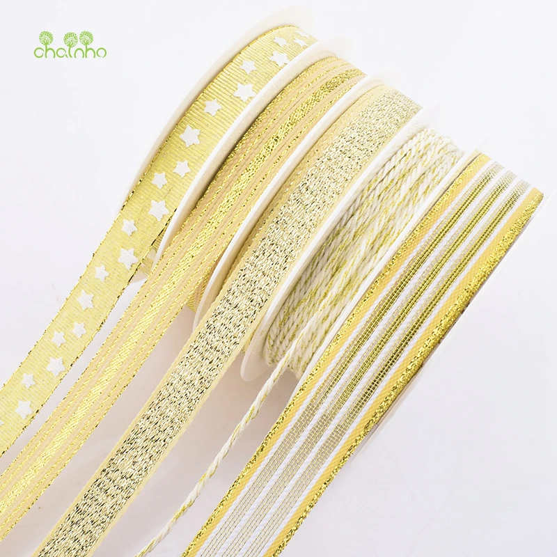 High quality,5 Designs,25 Meters,Gold Ribbon Set For DIY Handmade Gift&Craft Packing,Hair Ornament Accessorries,Package 25 meter