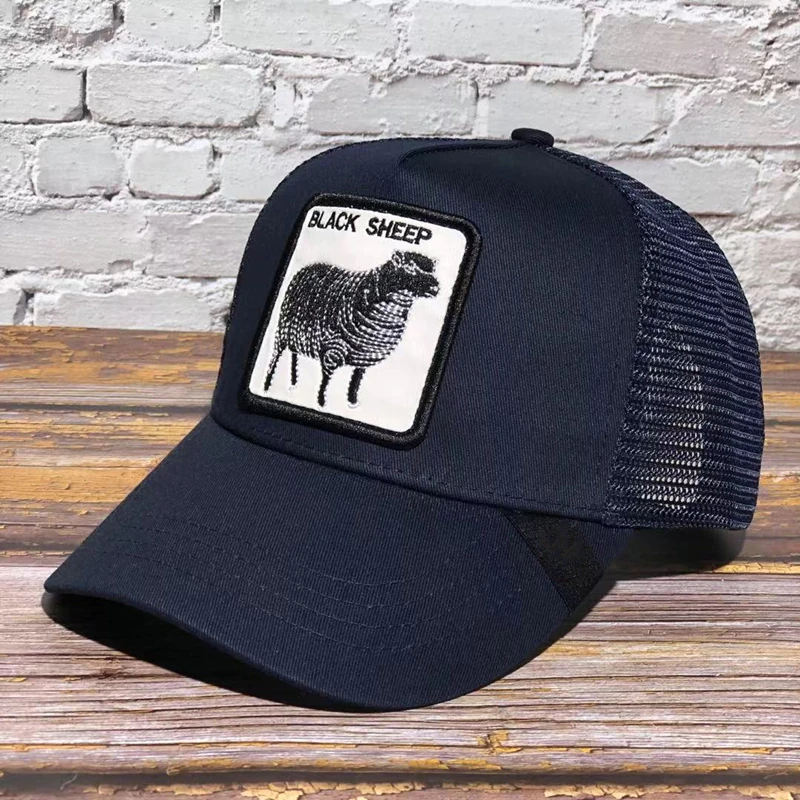 blue BLACK SHEEP Высокое качество Одинокий волк петухи Животное Бейсболка s Сетка Дальнобойщик Кепка петухи шляпа c вышивкой, для отца Мужская и Женская Бейсболка s - Цвет: blue BLACK SHEEP