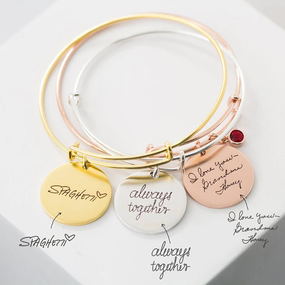 Mini-World Classic Round Pendant Custom Carved Handwritten Signature Birthstone Bracelet Adjustable Bangle Gift For Women a new voyage round the world новое кругосветное путешествие на англ яз