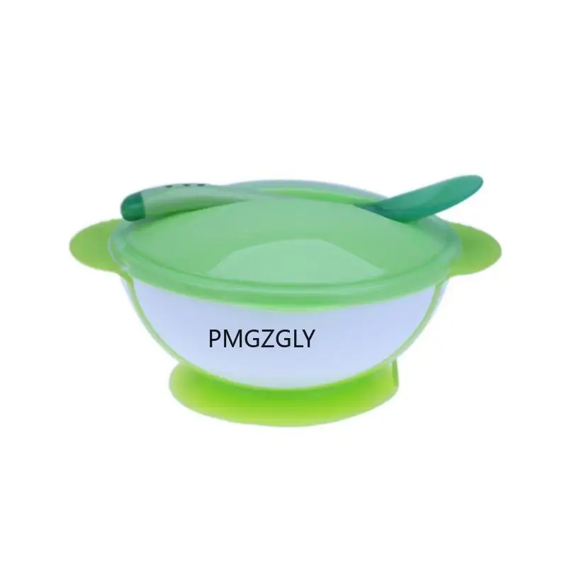 Feeding dishes Kids Lid Bowl 2 Pcs Spoon Cartoon Color Sucker Bowl Fork Set Toddler Baby Training Eating Safe PP Spoon Prop