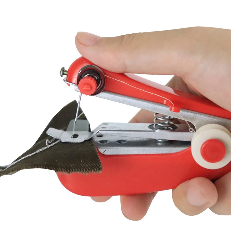 

For Mini Handheld Sewing Machine Red Home Pocket Manual Sewing Machine For Stitch Needlework Clothes Cloth Fabric Sewing