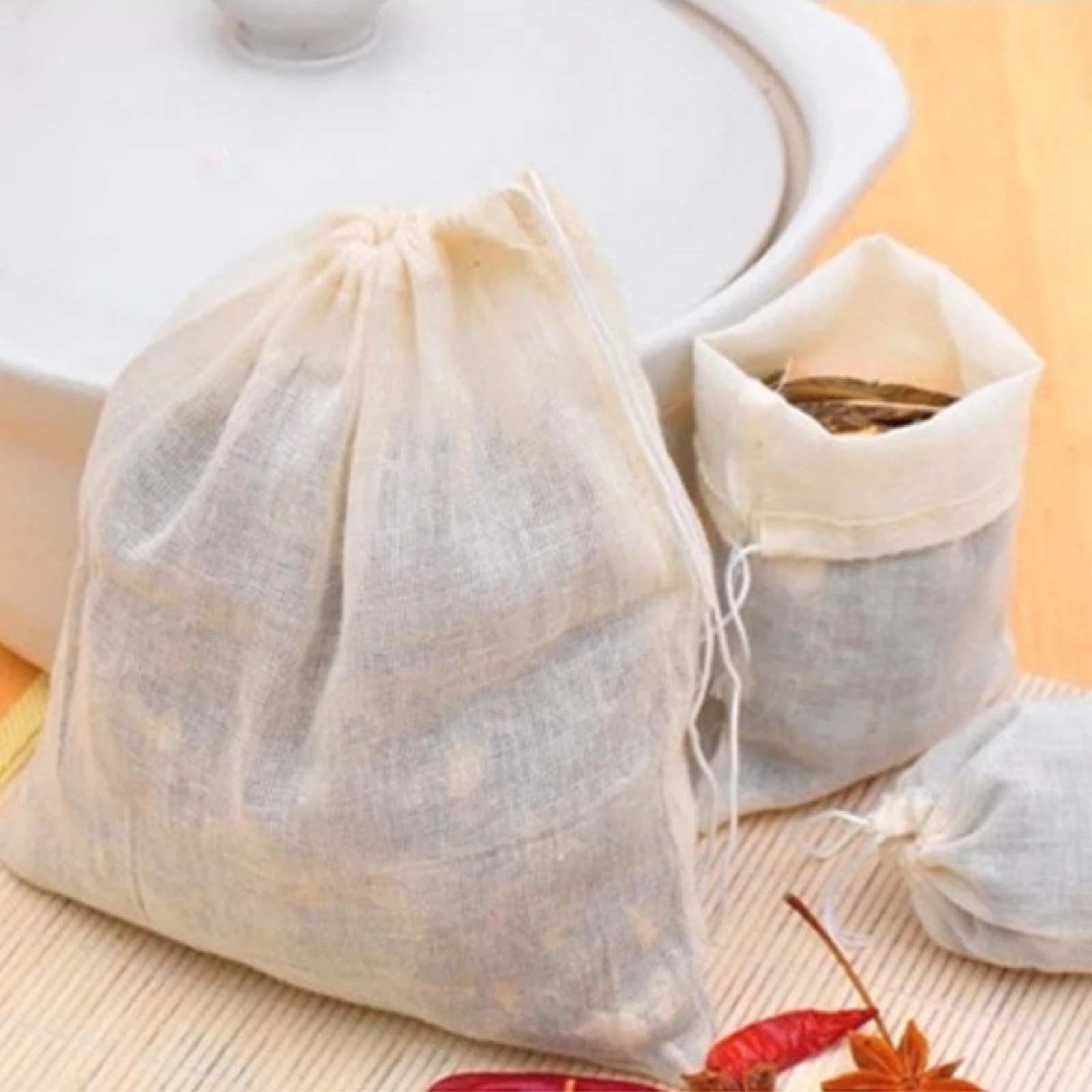 4x3 Inches 100 Pieces Cheesecloth Bags Tea Strainer Bags Reusable Coffee Tea Brew Herb Bags Cotton Muslin Drawstring Bags Mesh Filter Bags for Office Home Kitchen CA 