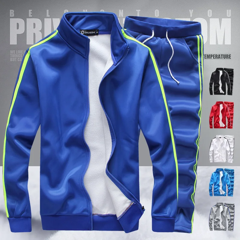 

New Style Autumn And Winter plus Velvet Hoodie Suit Men Slim Fit Students Long Sleeve Sports Set Casual Men's Plus