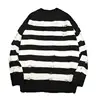 Black Stripe Sweaters Destroyed Ripped Sweater Men Pullover Hole Knit Jumpers Men Oversized Sweatshirt Harajuku Long Sleeve Tops 4
