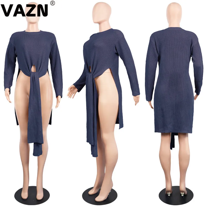 VAZN цвет, однотонный уличный Повседневный сексуальный топ, сексуальный модный брендовый Повседневный облегающий Топ с длинным рукавом и круглым вырезом