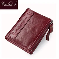 CONTACT'S Fashion Genuine Leather Women Wallet Bifold Card Holder Coin Purse Small Women's Purse Money Clip Men Pocket Wallets