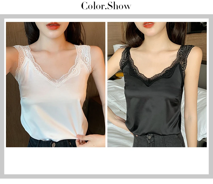 New Black Lace Backless Camisole Satin Silk Summer Tops 2022 Tank Top Women Clothes White Cami Vest Woman Plus Size Haut Femme white camisole