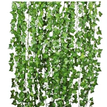 

2 meter long artificial green plant hanging Ivy creeper vine green rose false flower vine family garden wall party decoration