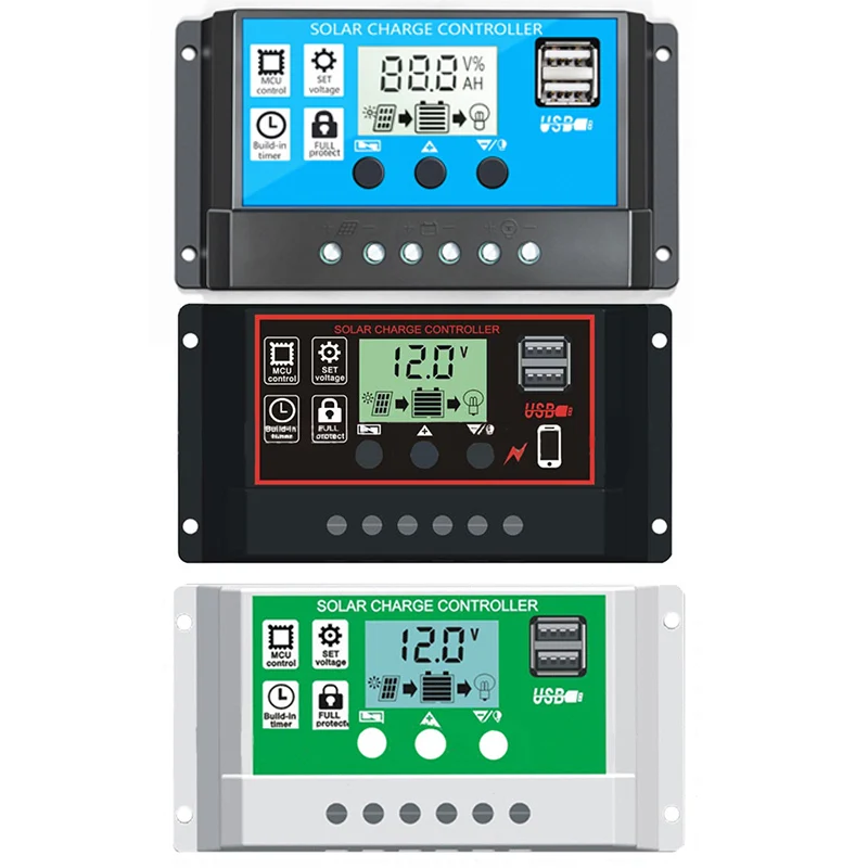 10A 20A 30A 40A 50A 60A за максимальной точкой мощности, Солнечный Контроллер заряда 12V 24V режимы Auto, PWM 5V Выход регулятор фотоэлектрических домашних Батарея Зарядное устройство ЖК-дисплей с двумя портами USB