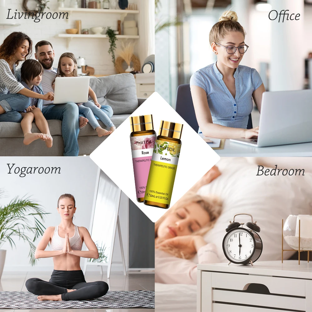 Huiles essentielles de qualité thérapeutique naturelle pure Jasmin Rose  Eucalyptus Menthe Vanille Tea Tree pour les soins de la peau Massage Diffuseur  Huile