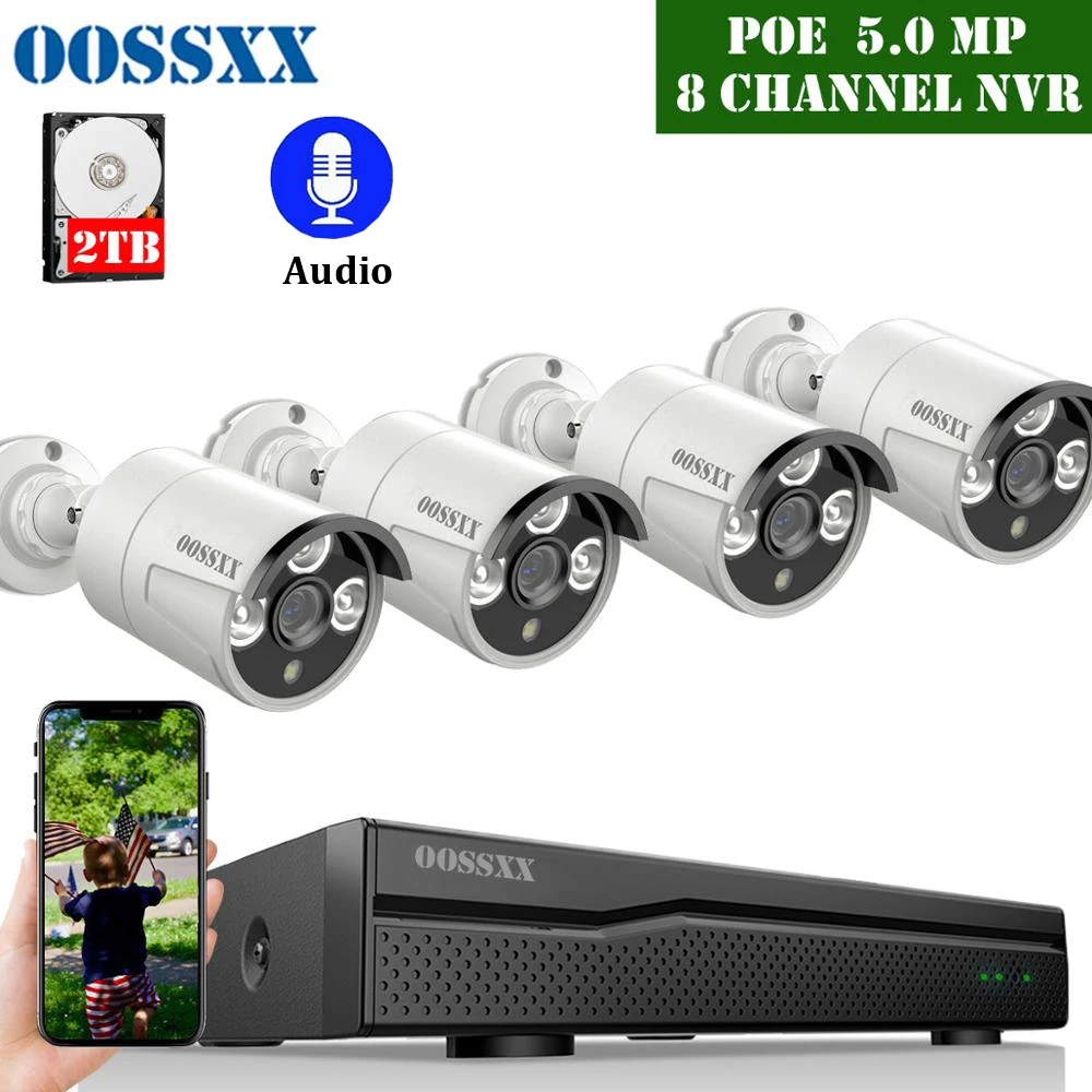 OOSSXX 5MP POE камера безопасности системы комплект 4 шт . 5.0MP ИК наружная внутренняя IP67