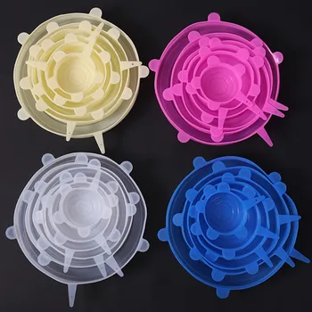 

6 Pcs Food Silicone Fresh Cover Silicone Stretch Lids Kitchen Reusable Seal Lid bowl Lid Cover Food Wrap Kitchen Accessories