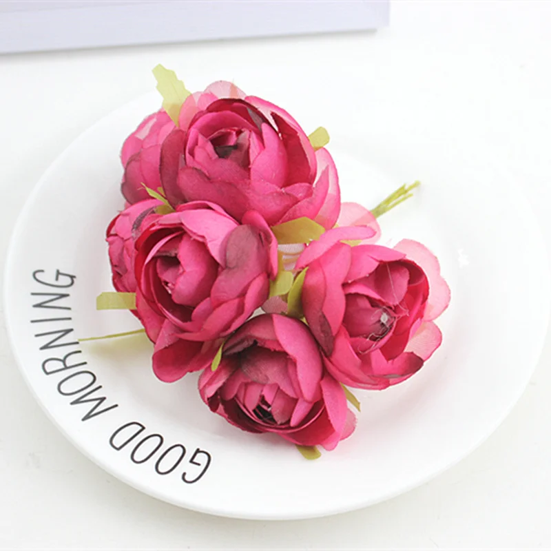 6 шт. ручной работы diy искусственный шелк пакетик розового чая Свадебный букет вечерние украшения искусственный цветок