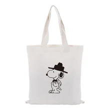 Холщовая Сумка-тоут с индивидуальным принтом, текстовый логотип, сделай сам, милая мультяшная собака, ежедневное использование, Экологичная экологическая многоразовая хозяйственная сумка, переработанная