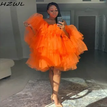 

Orange Women Short Homecoming Dress Plus Size Girls Gown Tutu Skirts Tiered Tulle African Cocktail Party Dress Short Prom Gowns