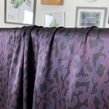 

White waxberry 140cm Deep Purple Leopard Print Silk fabrics Garment sewing materialsdress clothing fabric Free shipping