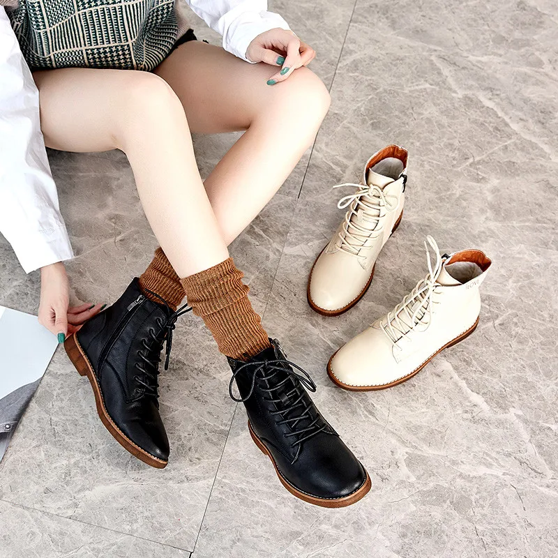 PEIPAH/ботильоны из натуральной кожи на плоской подошве; Botas Mujer; обувь на платформе; сезон осень-зима; женские ботинки на молнии; женская обувь;