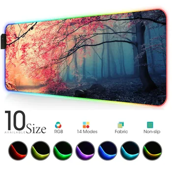 

Cherry blossoms RGB Mouse Pad Trees Black Gamer Accessories forest Large LED MousePad XXL Gaming PC Desk Play Mat with Backlit