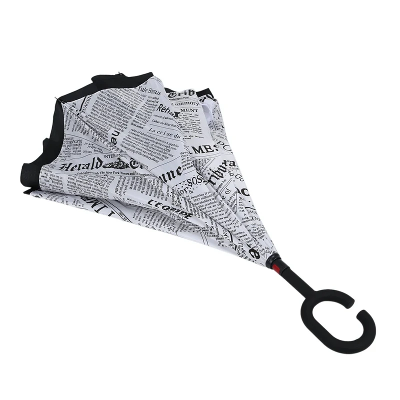 Newspaper Folding Reverse Umbrella Double Layer Inverted Windproof Rain Car Umbrellas For Women