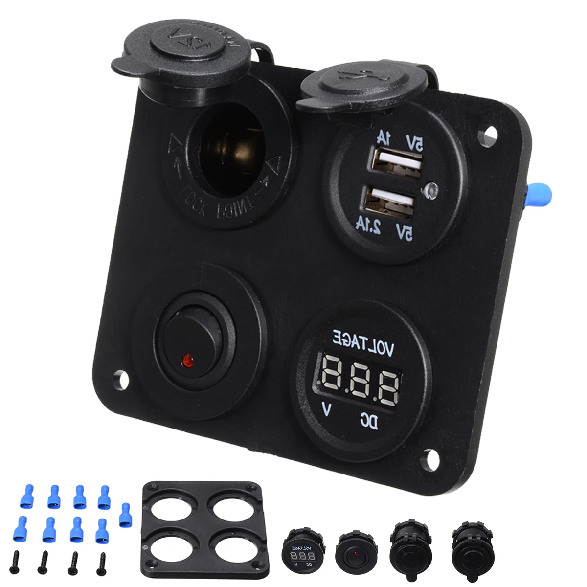 

1pc Car Marine Boat Switch Panel Dual USB Charger + Cigarette Lighter + Red LED Voltmeter + ON-Off Toggle Switch Panel