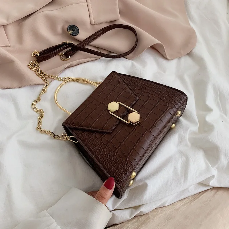  Stone Pattern PU Leather Crossbody Bags For Women 2019 Small Totes With Metal Handle Lady Shoulder  - 4000177840088