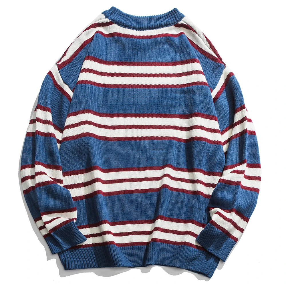 OSCN7 забавные Полосатые свитера для мужчин осень высокая уличная мода Wo мужские пуловеры с круглым вырезом винтажные свитера 8918