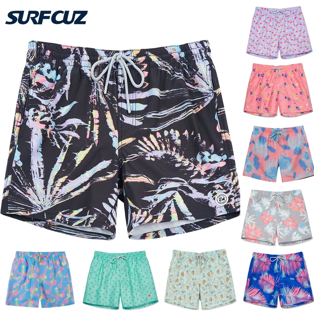 SURFCUZ hombre playa Shorts de baño pantalones cortos de bolsillo de verano Volley pantalones cortos para los hombres de secado rápido de baño Mens natación Bañadores
