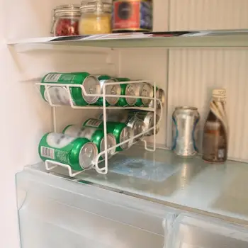 

New Kitchen Refrigerator Fresh Drink Beer Cola Cans Storage Rack Solid Double-layer Finishing Shelf Beverage Cans Storage Rack