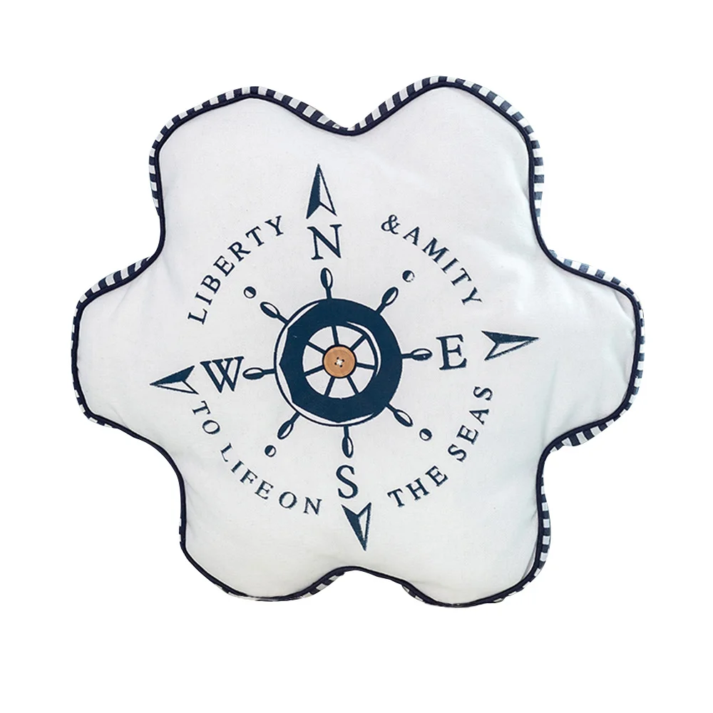 White Mediterranean embroidery pillow compass pillow child room creative sofa round cushion Furnishing Decor - Цвет: White