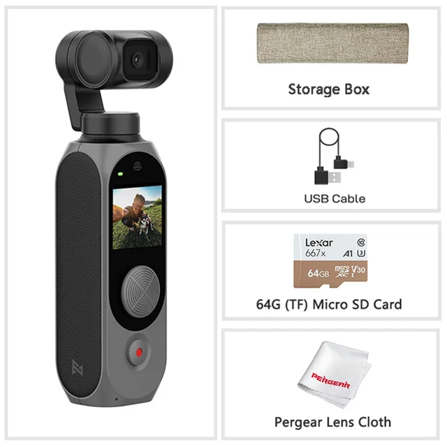 FIMI PALM 2 3-Axis Handheld Gimbal Camera Stabilizer 128° Wide Angle FPV 4K 100Mbps WiFi 308 Min Noise Reduction MIC Smart Track with 64G Card