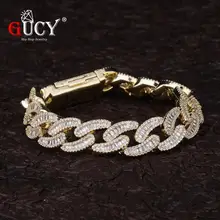 GUCY 14 мм массивный браслет с замком в виде замка из Майями, кубинские звенья, золотистые и Серебристые подвески, кубический цирконий, мужские ювелирные изделия в стиле хип-хоп рок