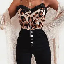 Леопардовая Женская кружевная майка без рукавов, изящный элегантный жилет, топ без бретелей, летние топы на бретелях, рубашка