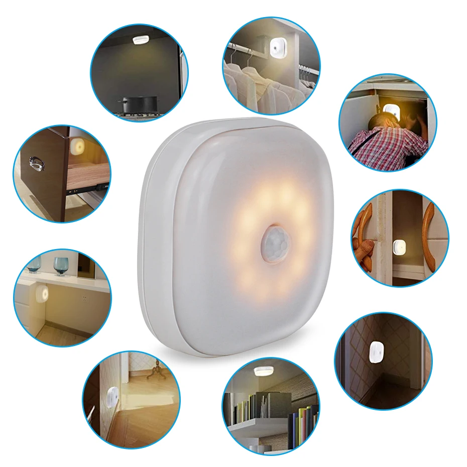 PIR датчик движения светодиодный свет под шкафом батарея мощность шкаф гардероб ночник паста для кухни стены Лестничные светильники Освещение
