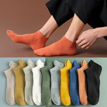 

High Quality Casual Men's Socks Summer Cotton Socks Quick Drying Solid Candy colors Short Sock Plus Size US7-14 Male sox No Show