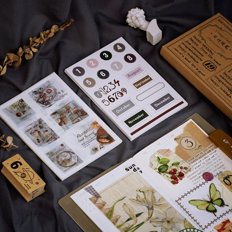 

48PCS/LOT Cool Vintage Fashion DIY Index Stickers Dates Numbers Theme Paper Sticker Pack 105mm*148mm