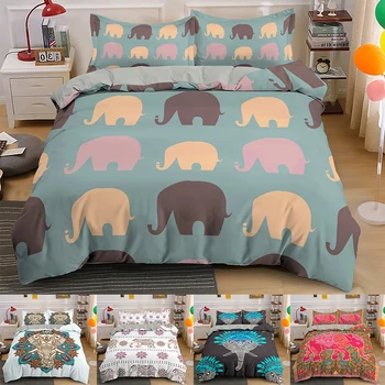 

Bedding Set Elephant Pattern Duvet Cover King Queen Size Boho Quilt Bedclothes Comforter