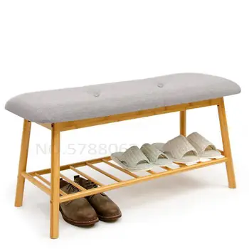 

Solid wood shoes bench European modern minimalist shoe rack stool fabric bed tail dressing stool