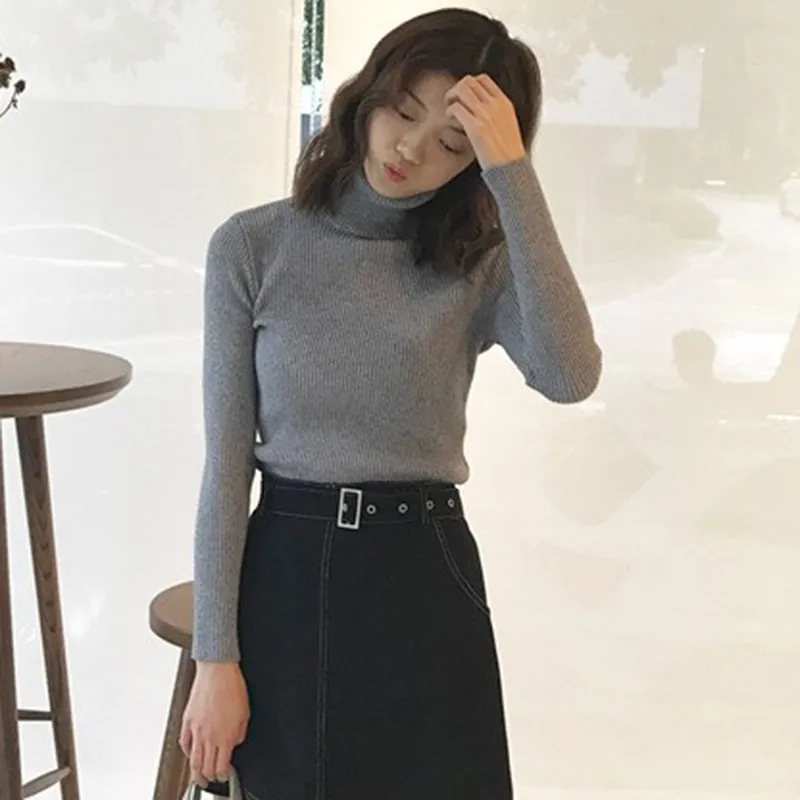 Women Autumn Sweaters Slim Soft Long Sleeve Turtleneck Knit Pullover Tops Ladies Sexy Stretch Fashion Wild Sweater