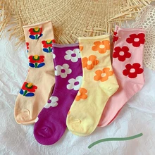 Носки для женщин и девочек, хлопковые милые мягкие тонкие носки с цветочным принтом, Женские Дышащие носки без пятки, всесезонные носки 28,5 см* 8,5 см