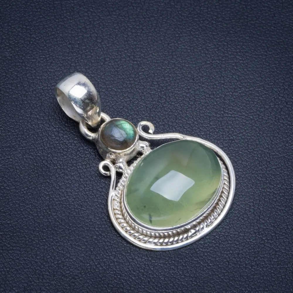 Натуральный прехнит и голубой огненный лабрадорит уникальный кулон ручной