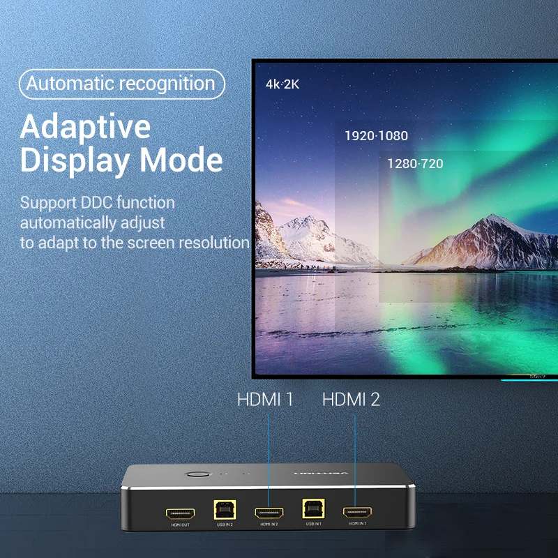 HDMI Switch Vention HDMI KVM Switch USB 2.0 Switcher for Printer Monitor Keyboard Mouse 2 PCs Sharing 1 Device 4K/30Hz HDMI VGA KVM Switch USB KVM Switch VGA Switcher