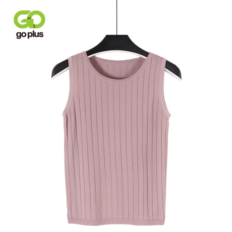 Женский топ без рукавов GOPLUS облегающий сексуальный вязаный с круглым вырезом
