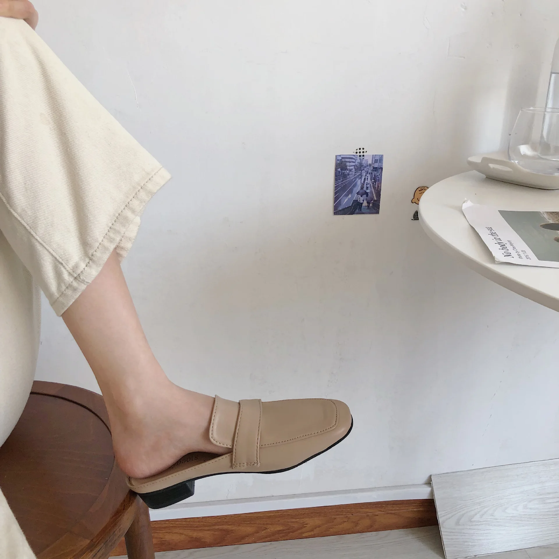 Brief mules sewing woman shoes flats solid leather slippers close toe slingback slides casual comfy flipflops femme fashion