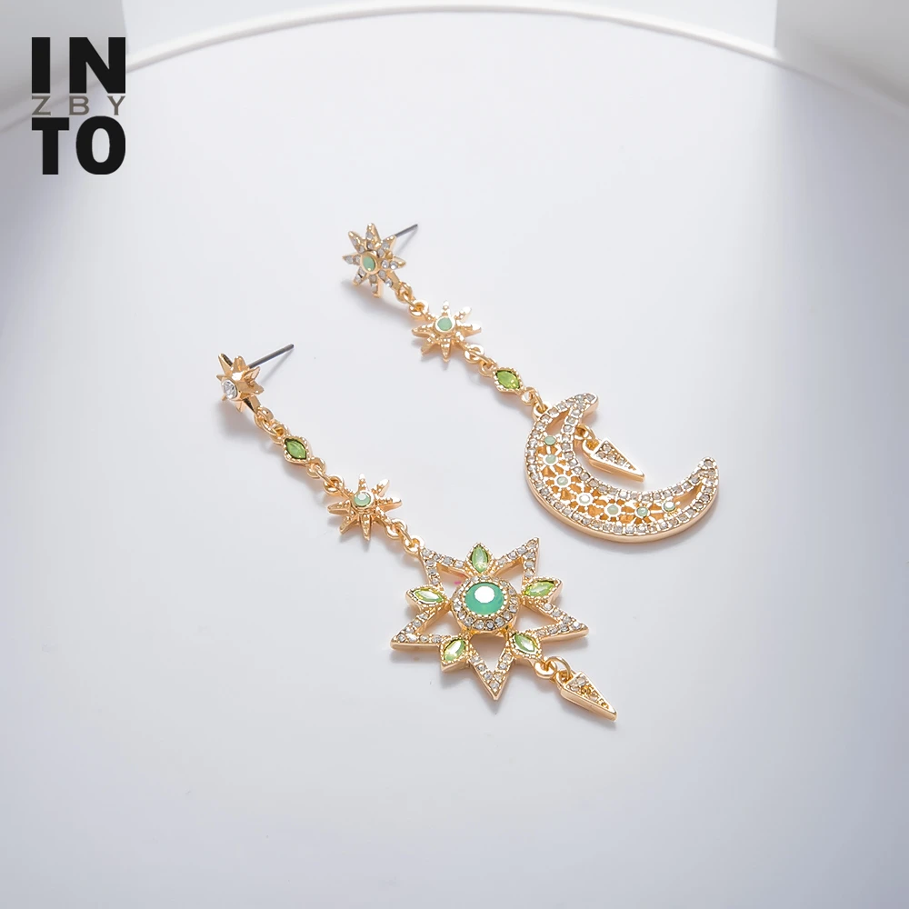 В роскошные стразы Кристальные Асимметричные висячие серьги золотого цвета